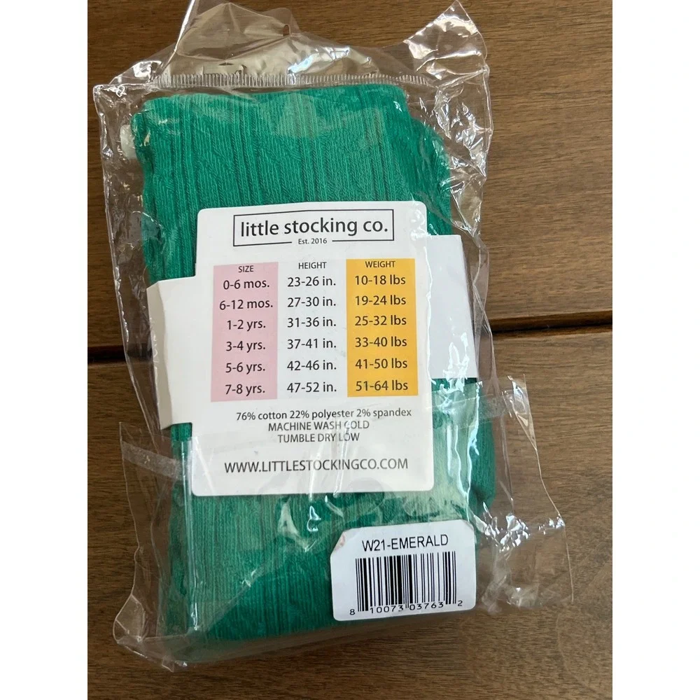 Little Stocking Co Kids Cable Knit Tights Emerald Green Size 3-4Y W21-EMERALD